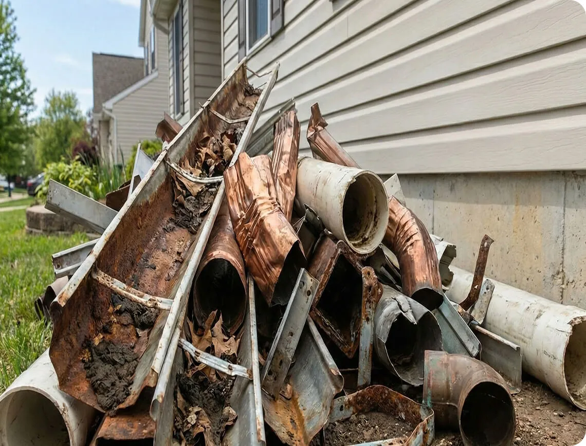産業廃棄物収集運搬業の許可に基づき適正に処理される雨樋などの建築廃材